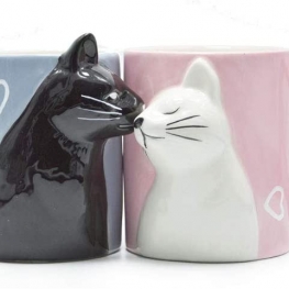 Kiss Cat Coffee Couple Mug set, Unique Funny Tea Ceramic Cup Set for Bride and Groom, Matching Gift For Birthday, Anniversary, Wedding, Engagement Valentines Day Girlfriend Wife (Cat mug)