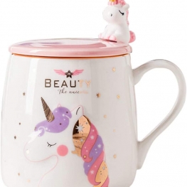 Unicorn Mug Cute Ceramic Coffee Mug with Lovely Unicorn Spoon, Morning Cup Novelty Coffee Tea Milk Christmas Mug Gift for Girls Magic Unicorn Lovers 380ML (Pink Unicorn)