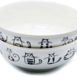 Super Cute Cat Ceramic Bowl Dinner Soup, or Pasta Bowls, Cereal, Ice Cream, Salad, Fruit Bowl for Party Kitchen Birthday Wedding Catering Meow Porcelain 5.7inch (2PCS)