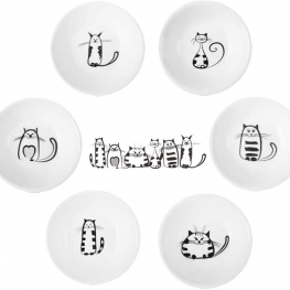 Super Cute Cat Ceramic Sauce Dish,Mini Side Seasoning Dish,Condiment Dishes,Sushi Soy Dipping Bowl,Snack Serving Dishes,Meow Porcelain Small Saucer Set(Set of 6) 2.8inch