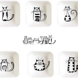 Super Cute Cat Ceramic Sauce Dish,Mini Side Seasoning Dish,Condiment Dishes,Sushi Soy Dipping Bowl,Snack Serving Dishes,Meow Porcelain Small Saucer Set(Set of 6) 3.1inch