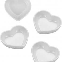 Super Cute heart shape Ceramic Sauce Dish,Mini Side Seasoning Dish,Condiment Dishes/Sushi Soy Dipping Bowl,Snack Serving Dishes,Love Porcelain Small Saucer Set(Set of 4) (3.38inch)