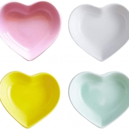 Super Cute heart shape Ceramic Sauce Dish,Mini Side Seasoning Dish,Condiment Dishes/Sushi Soy Dipping Bowl,Snack Serving Dishes,Love Porcelain Small Saucer Set(Set of 4) (4 Color)