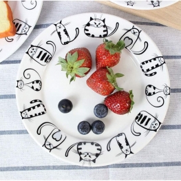 Super Cute Cat Ceramic Plate Dinner Plate Dessert Plate Appetizer Plate Salad Dish Steak Plate Service Plate for Party Kitchen Birthday Wedding Catering Meow Porcelain 8inch(2pcs)