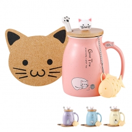 BigNoseDeer Kawaii Tea Cup with Infuser Cute Cat Mug Ceramic Coffee Mug Tea Mug Cute Stuff Gifts for Women Cat lover Gifts 13oz Pink