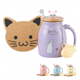 BigNoseDeer Cat Mug Kawaii Tea Cup with Infuser and Lid Purple Cat Ceramic Coffee Mug Birthday Gifts for Mom Gifts for Women Girlfriend Girls Cat Lover Gifts(13oz) Purple