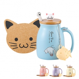 BigNoseDeer Cat Mug Kawaii Tea Cup with Infuser and Lid Purple Cat Ceramic Coffee Mug Birthday Gifts for Mom Gifts for Women Girlfriend Girls Cat Lover Gifts(13oz) Blue