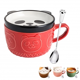 BigNoseDeer Gifts for Women Her Cute Kawaii Panda Coffee Mugs with Lids,Christmas Birthday Presents for Girls Friend Kids Men Wife Mum Grandma Teacher,Novelty Animal Coffee Dessert Saucer Set
