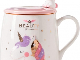 Unicorn Mug Cute Ceramic Coffee Mug with Lovely Unicorn Spoon, Morning Cup Novelty Coffee Tea Milk Christmas Mug Gift for Girls Magic Unicorn Lovers 380ML (Pink Unicorn)
