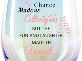 Chance Made Us Colleagues Stemless Wine Glass, Original 14 OZ Iridescent Glass cup, Coworker BFF Present for Coworkers Going Away Employees Leaving,Farewell Retirement Party, Birthday Christmas