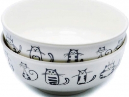 Super Cute Cat Ceramic Bowl Dinner Soup, or Pasta Bowls, Cereal, Ice Cream, Salad, Fruit Bowl for Party Kitchen Birthday Wedding Catering Meow Porcelain 5.7inch (2PCS)
